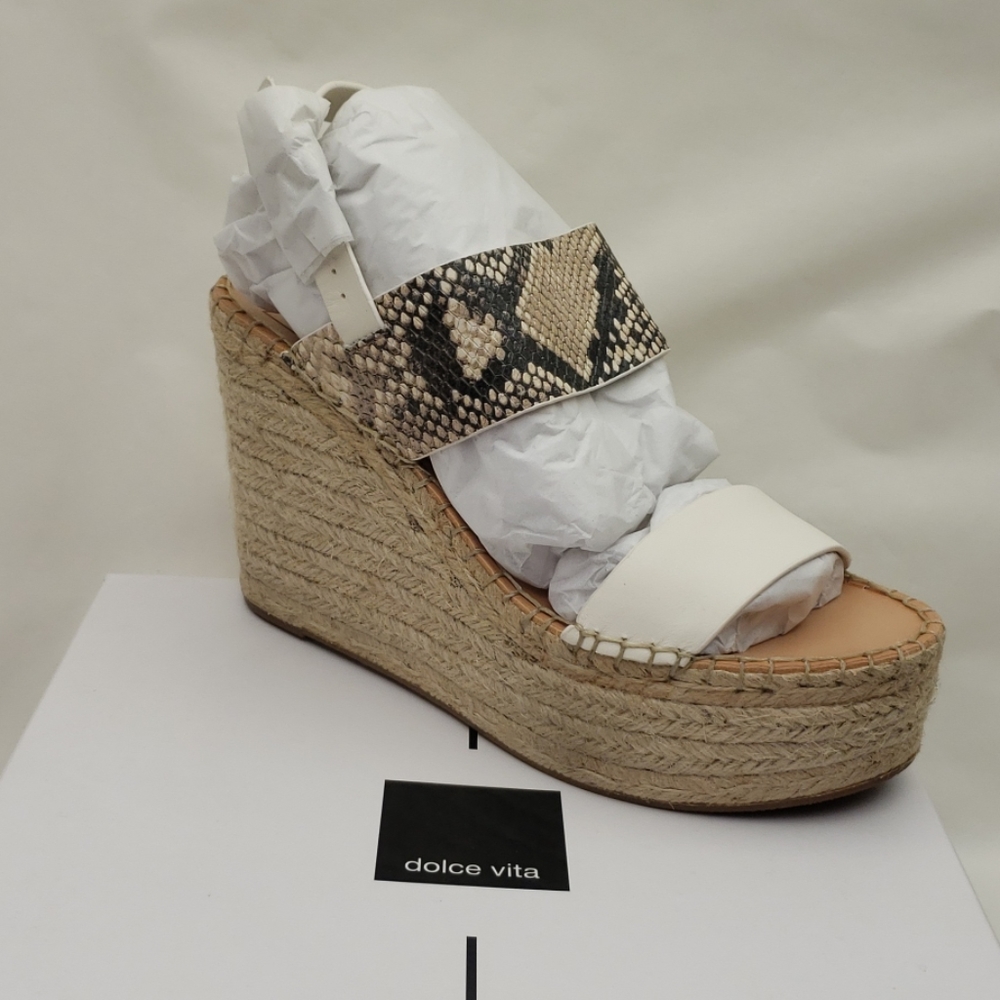 Dolce Vita Off White Leather Snake Wedge Sandals